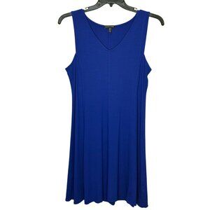 Eileen Fisher Blue Tank Dress V-neck Viscose Lycra Blend Knee Length Size Med